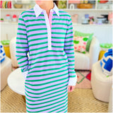 Lavender & Green Knit + Pearl Button Sutton Dress w/ Poplin Collar & Pockets