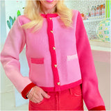 Pink & Red Gold Heart Button Wool Blend Sally Cardigan Jacket