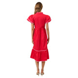 Red + Pink Trim Cotton Davies Dress