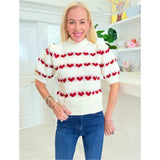 Ivory & Red Hearts Puff Sleeve Amore Sweater