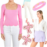 Scalloped Sleeve & Hem Pink Knit Lola Top
