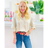 Metallic Gold Button Down Shirley Top