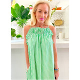 Bright Green Stripe Ruffled Barbados Maxi Dress