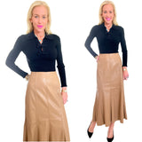 Camel Leather Fit & Flare Celine Skirt