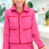 Pink & Red Scallop Embroidered Tweed Herla Skirt & Jacket (sold separately)