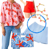 Lobster & Starfish Cotton Bahama Top w/ Adjustable Sleeve Ties