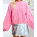 Pink Cable Knit Swing Sleeve Moira Sweater