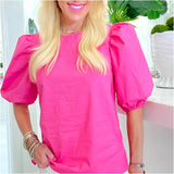 Pink Poplin Ollie Top with Keyhole Back