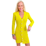 Citrine Knit Long Sleeve Nala Dress w/ Gold Shank Buttons