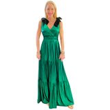 Emerald Liquid Satin w/ VELVET BOWS Cannes Dress