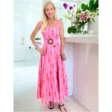 Pink & Orange Bow Print Hampton Maxi Dress with Smocked Back