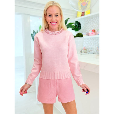 Pink Heart Beaded Patsy Sweater