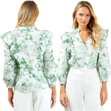 Cotton Ruffle Toile Gray Top
