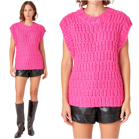 Pink Chunky Soft Knit Tatum Sweater Vest