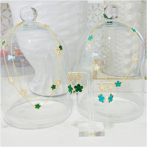 18K Gold Plated Malachite & Turquoise + Mother of Pearl Jewelry