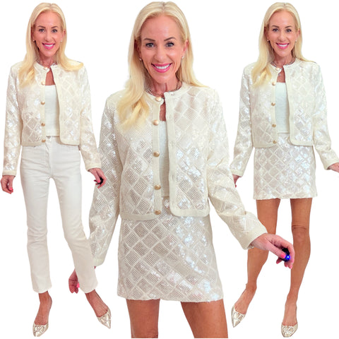 Ivory Sequin Fete Skirt & Jacket (sold separately)