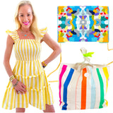 Flutter Sleeve Cabana Stripe Smocked Nantucket Dress w/Tiered Ruffle Hem