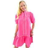 Pink Piped Henley Dress