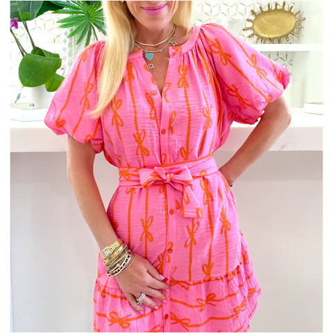 Pink & Orange Bow Stripe Mellon Dress