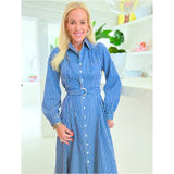 Blue Stripe Puff Sleeve Abbot Dress