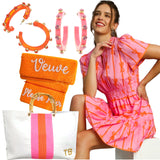 Pink & Orange Stripe Handmade Beaded Bamboo Bags