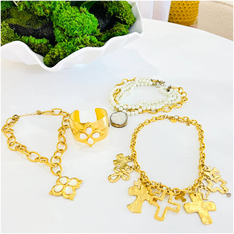 Handmade Gold Vermeil & Mother of Pearl Cuff & Necklaces