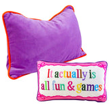 Needlepoint “Fun & Games” Pillow w/ Velvet Back