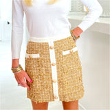 Gold Metallic Tweed High Waist Scorpos Skirt