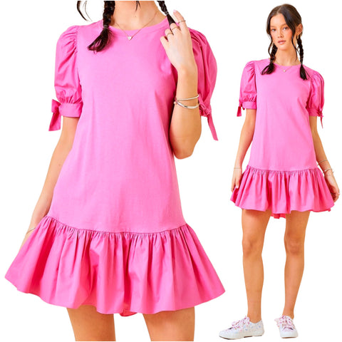 Bubblegum Bow Sleeve Poplin + Knit Sullivan Dress