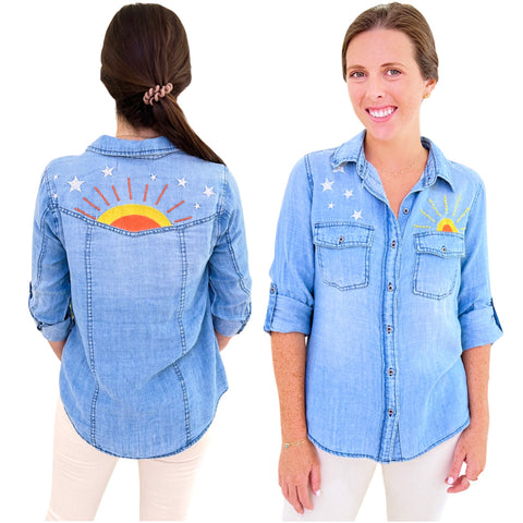 Embroidered Denim Hello Sunshine Top