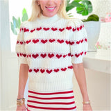 Ivory & Red Hearts Puff Sleeve Amore Sweater