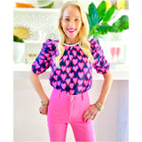 Puff Sleeve Contrast Collar Damien Heart Top