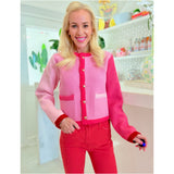 Pink & Red Gold Heart Button Wool Blend Sally Cardigan Jacket