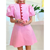 Pink Corduroy Heart Button Brice Dress