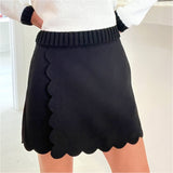 Black Scalloped Edge & Hem High Waisted Hess Skort