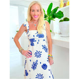 Cotton Tie Shoulder Seashell Dress