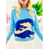 Blue Terrycloth Wave Soft Knit Oceana Sweater