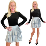 Silver Pleated Leather Oksana Skirt