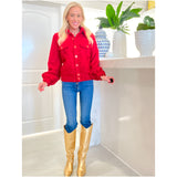 Holiday Red Tweed Mary Jacket