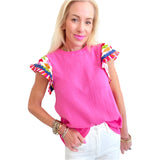 Pink Flutter Sleeve Cotton Gauze Blithe Top