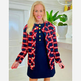 Navy & Red Boucle Tweed Soraya Jacket & Skirt (sold separately)