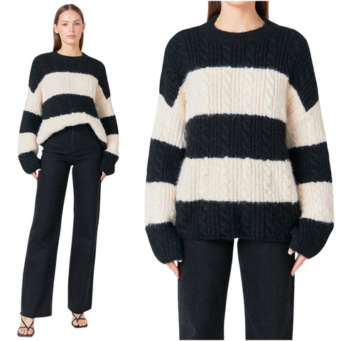 Black & Ivory Wool Blend Dasha Sweater