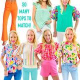 Pink Bubble Sleeve Fruity Top w/Keyhole Back