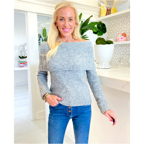 Grey On OR Off Shoulder Knit Rowan Sweater