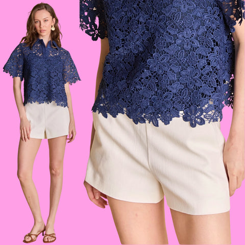 Ivory High Waist Linen Abby Shorts