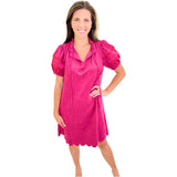 Magenta & Orange Scalloped Faux Suede Banks Dress