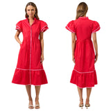 Red + Pink Trim Cotton Davies Dress