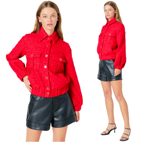 Holiday Red Tweed Mary Jacket