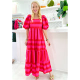 Pink & Red Puff Sleeve Lowndes Dress