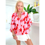 Lobster & Starfish Cotton Bahama Top w/ Adjustable Sleeve Ties